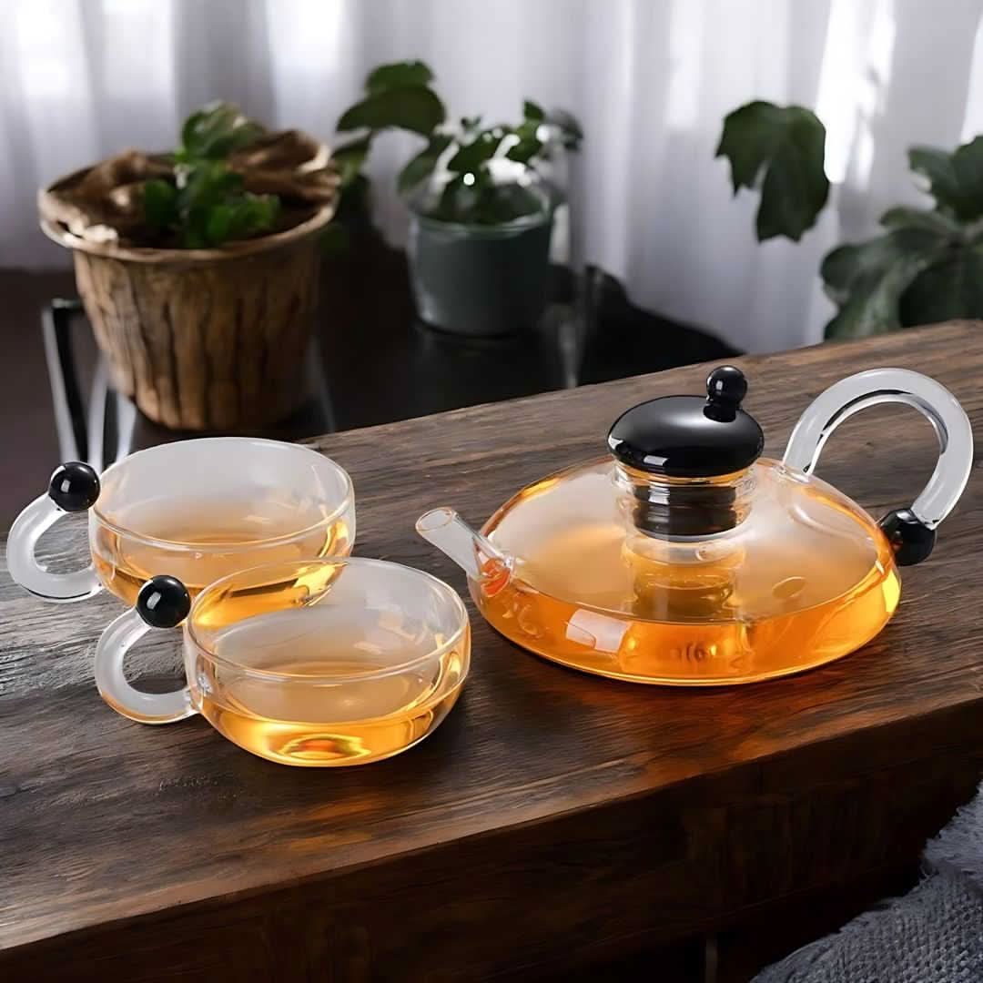 BowLift | Glass Teapot Set with Built-In Filter and Cups