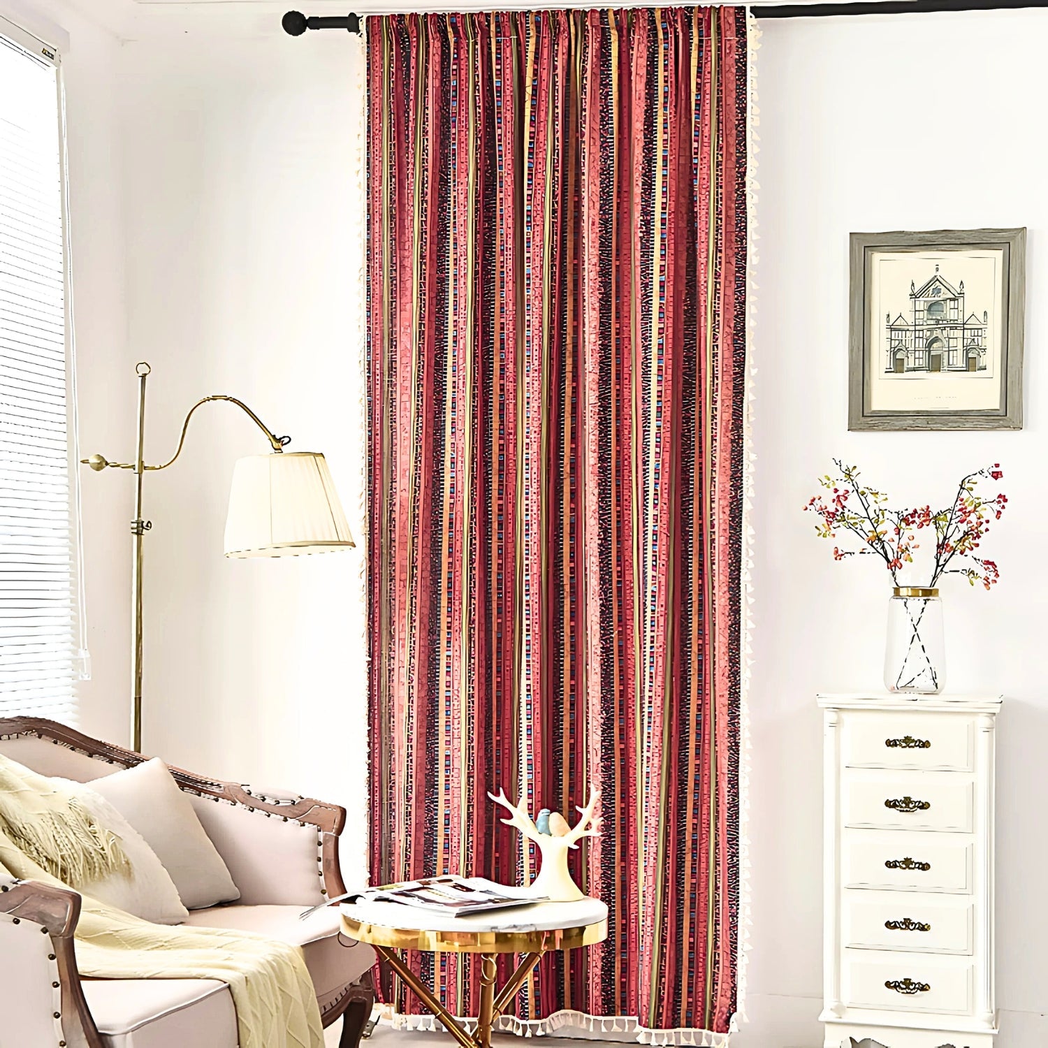 BowLift | Serina Boho Striped Tassel Curtain for Living Room Window