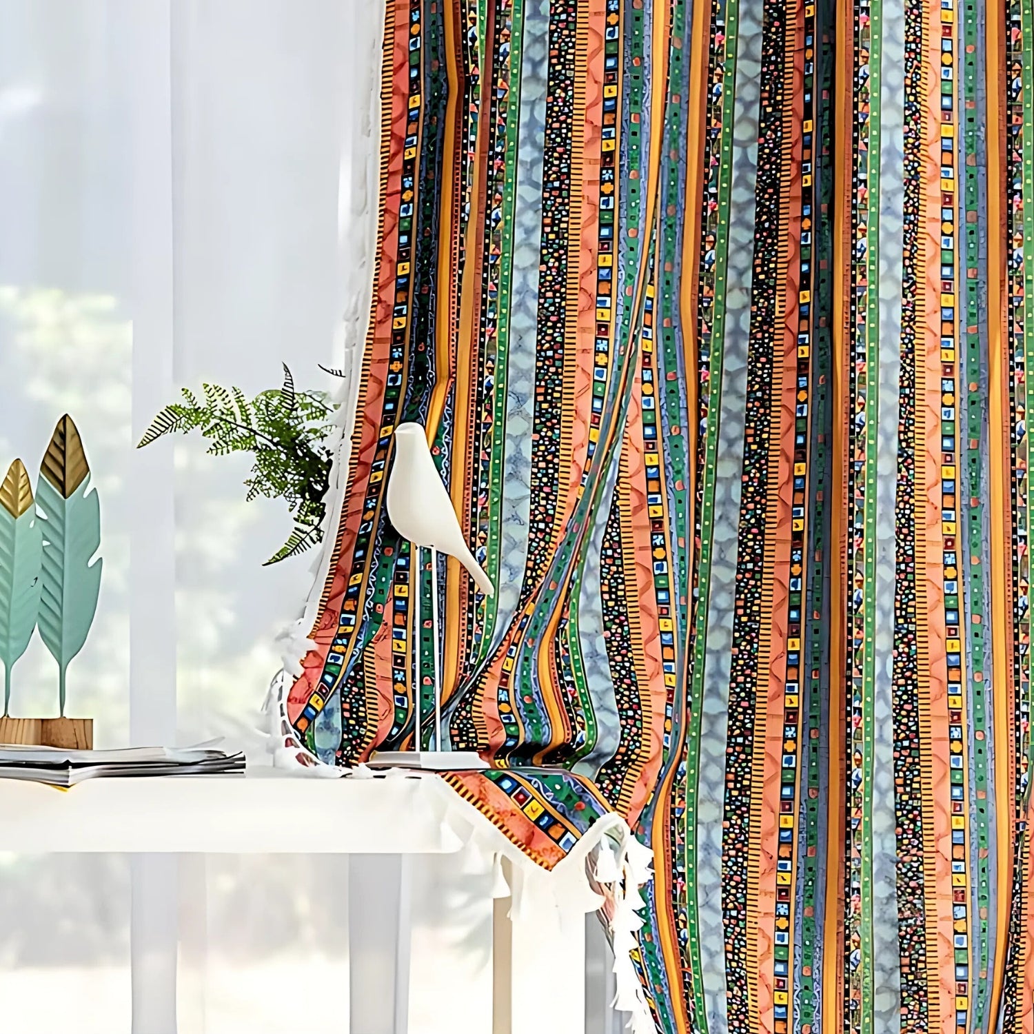 BowLift | Serina Boho Striped Tassel Curtain for Living Room Window