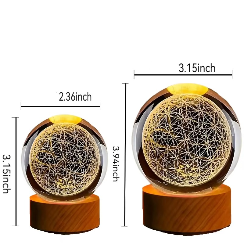 BowLift | Enchanting 3D Flower of Life Crystal Ball with Color-Changing USB Nightlight