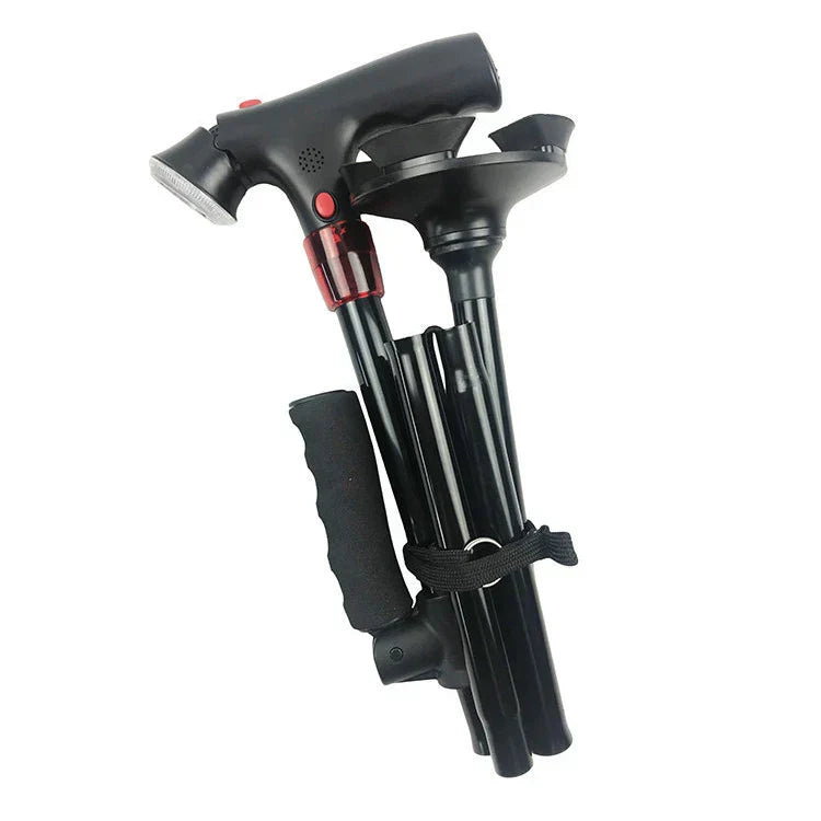 BowLift | Foldable Walking Cane with LED Light | Height Adjustable | Anti-Slip Base | Alarm Function | Lightweight Aluminum