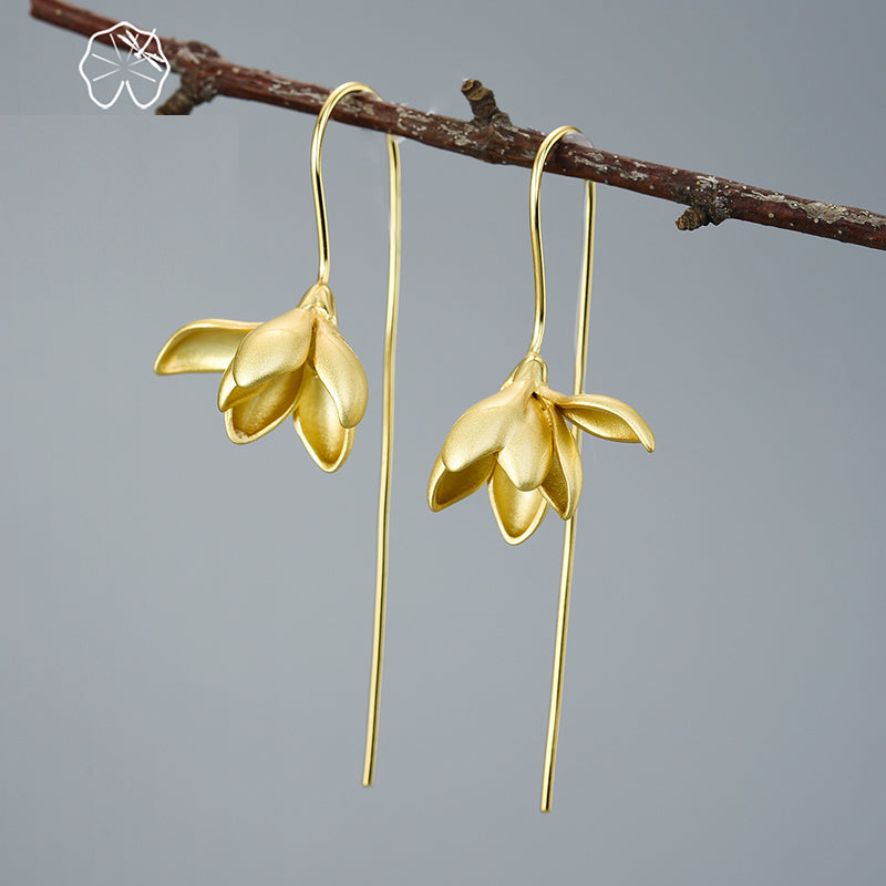 BowLift | 18K Gold Elegant Magnolia Flower Dangle Earrings