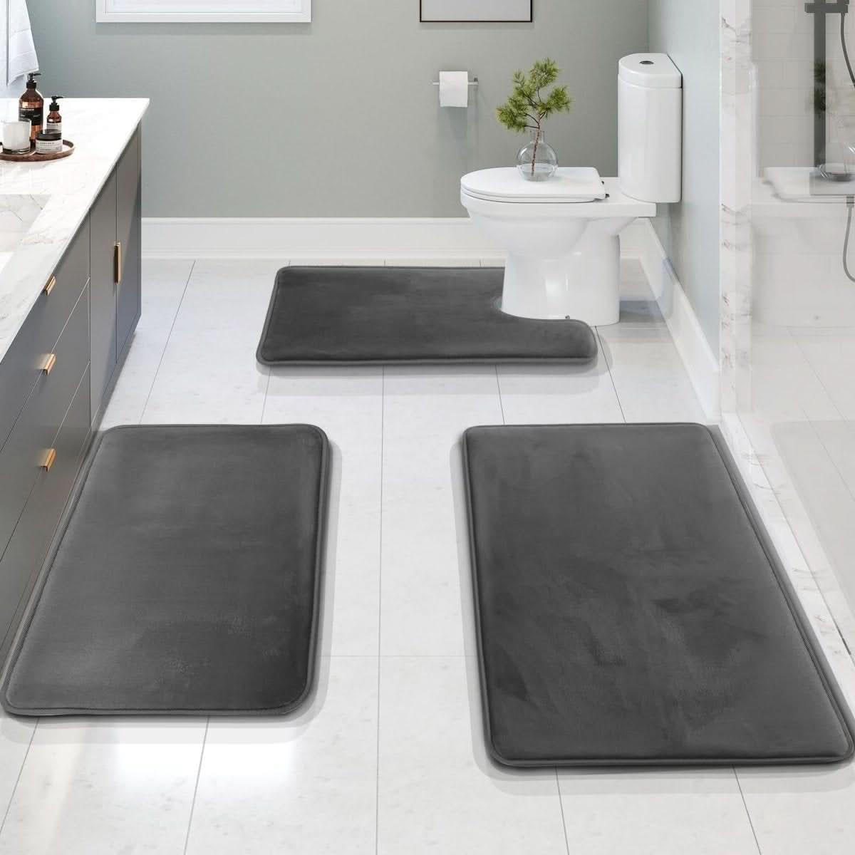 BowLift | 3-piece Memory Foam Bath Mat Set with Non-slip Bottom