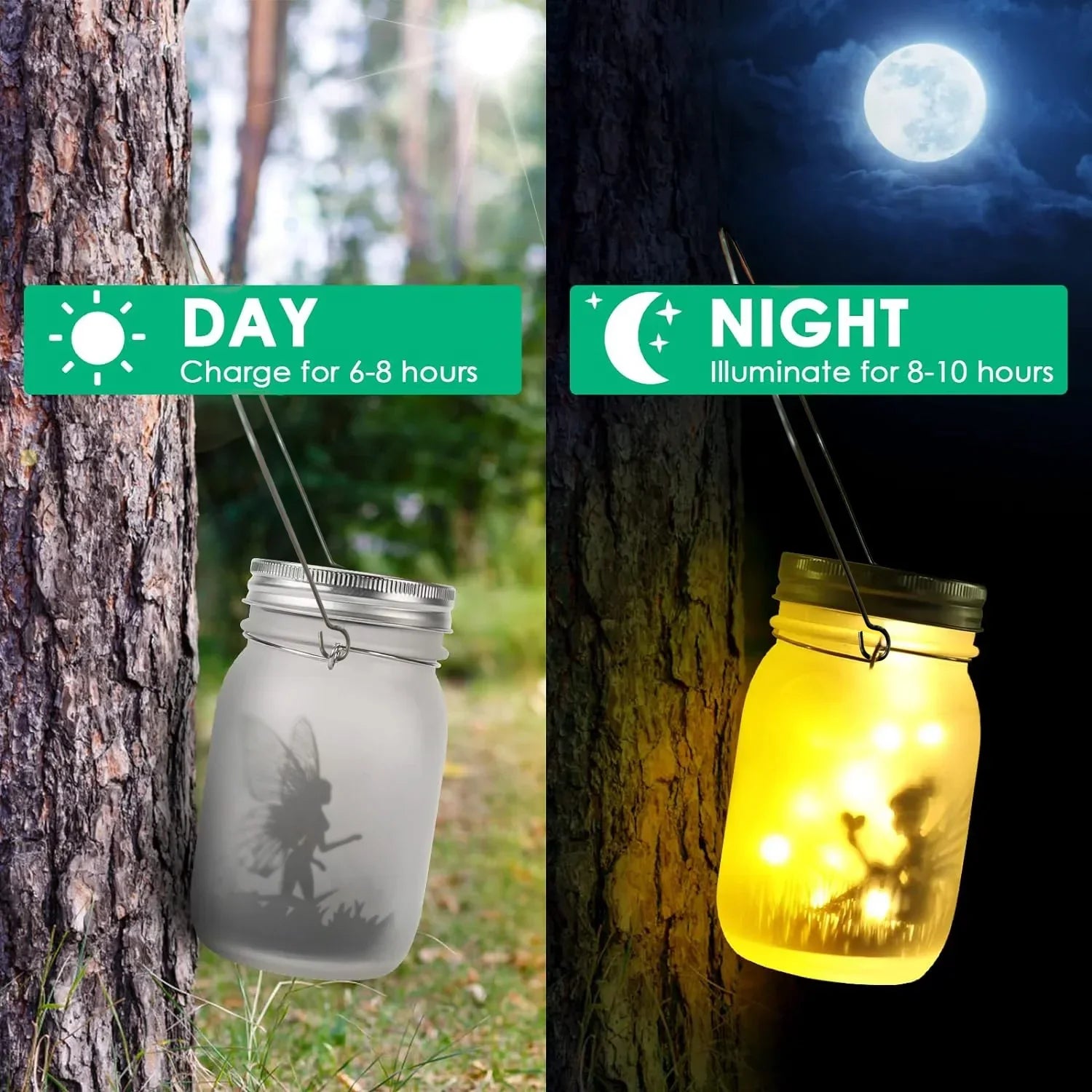 BowLift | Glass Fairy Lamp - Solar Mason Jar Lantern, IP65 Waterproof Outdoor Hanging Light