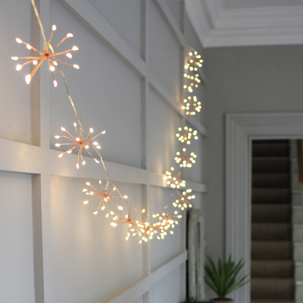 BowLift | Starburra – Copper Starburst String Lights with Warm White LEDs for Indoor & Outdoor Decoration