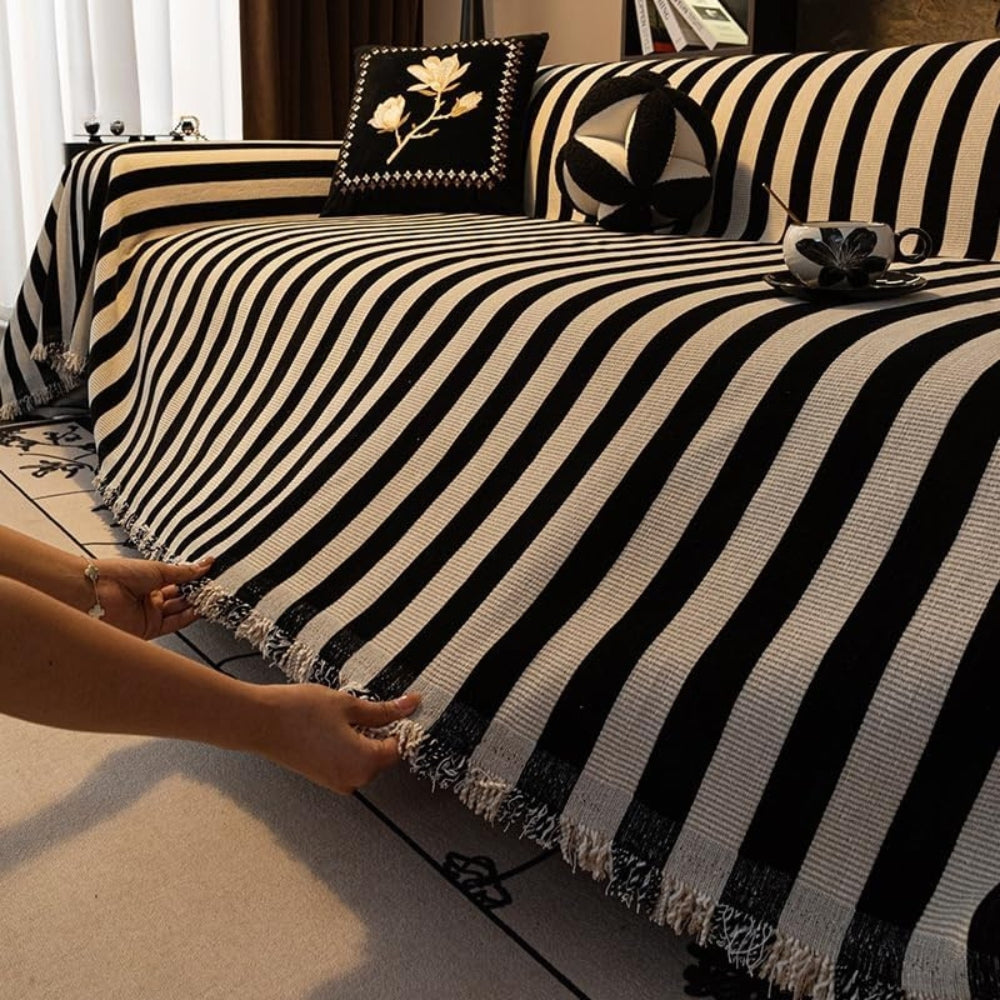 BowLift | Striped Chenille Black White Sofa Cover