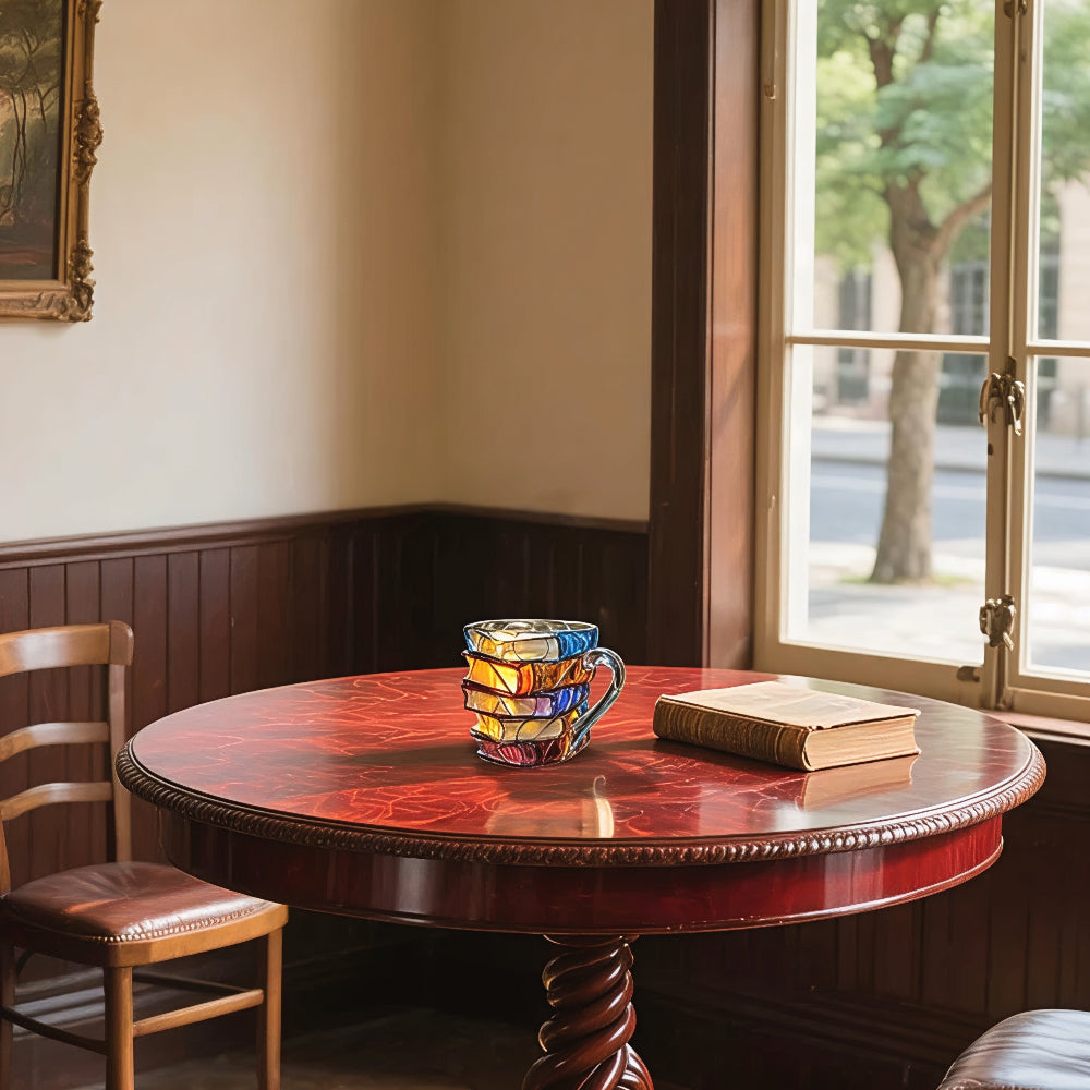 BowLift | Glass Coffee Mug 350 ml with Three-Dimensional Book Pattern – Handcrafted, High-Quality Glass