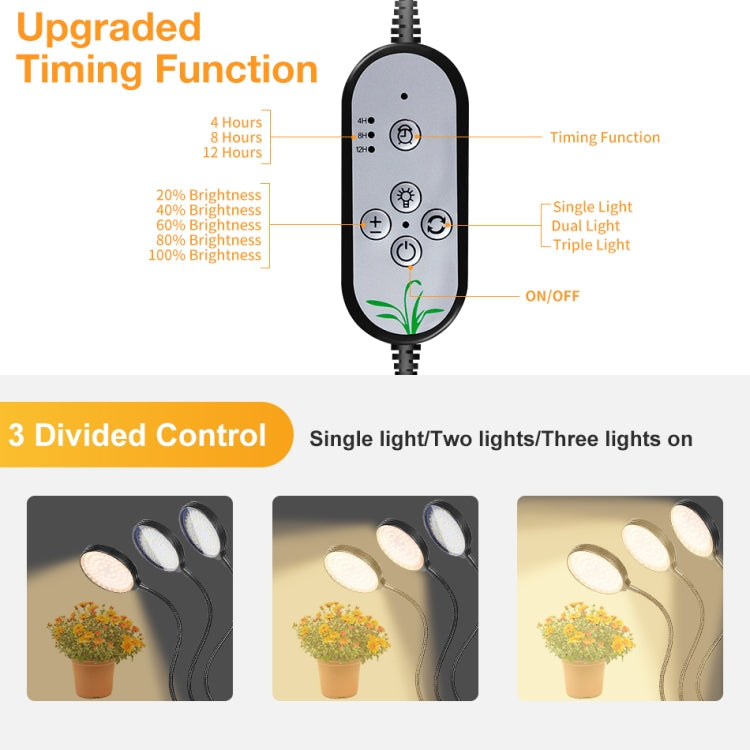 BowLift | LED Plant Growth Lamps USB Remote Control Clip Waterproof Full Spectrum Natural White Seedling Plant Light, Power: 60W Four Head