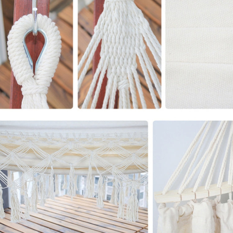 BowLift | 200x150cm Double Outdoor Camping Fringe Canvas Hammock with Pole (White)