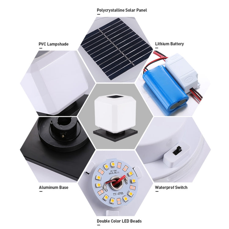 BowLift | 003 Solar Square Outdoor Post Light LED Waterproof Wall Lights, Size: 20 cm (Tricolor Light)