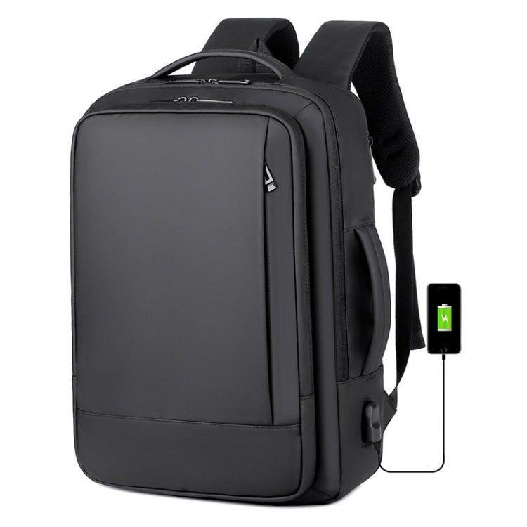 BowLift | Expandable waterproof laptop backpack for business with USB port (Black)
