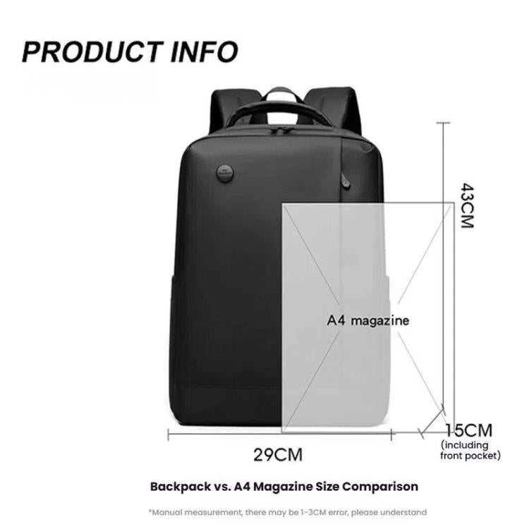 BowLift | Men's 14-Inch Laptop Backpack Waterproof Large Capacity Business Commuter Backpack (Black)