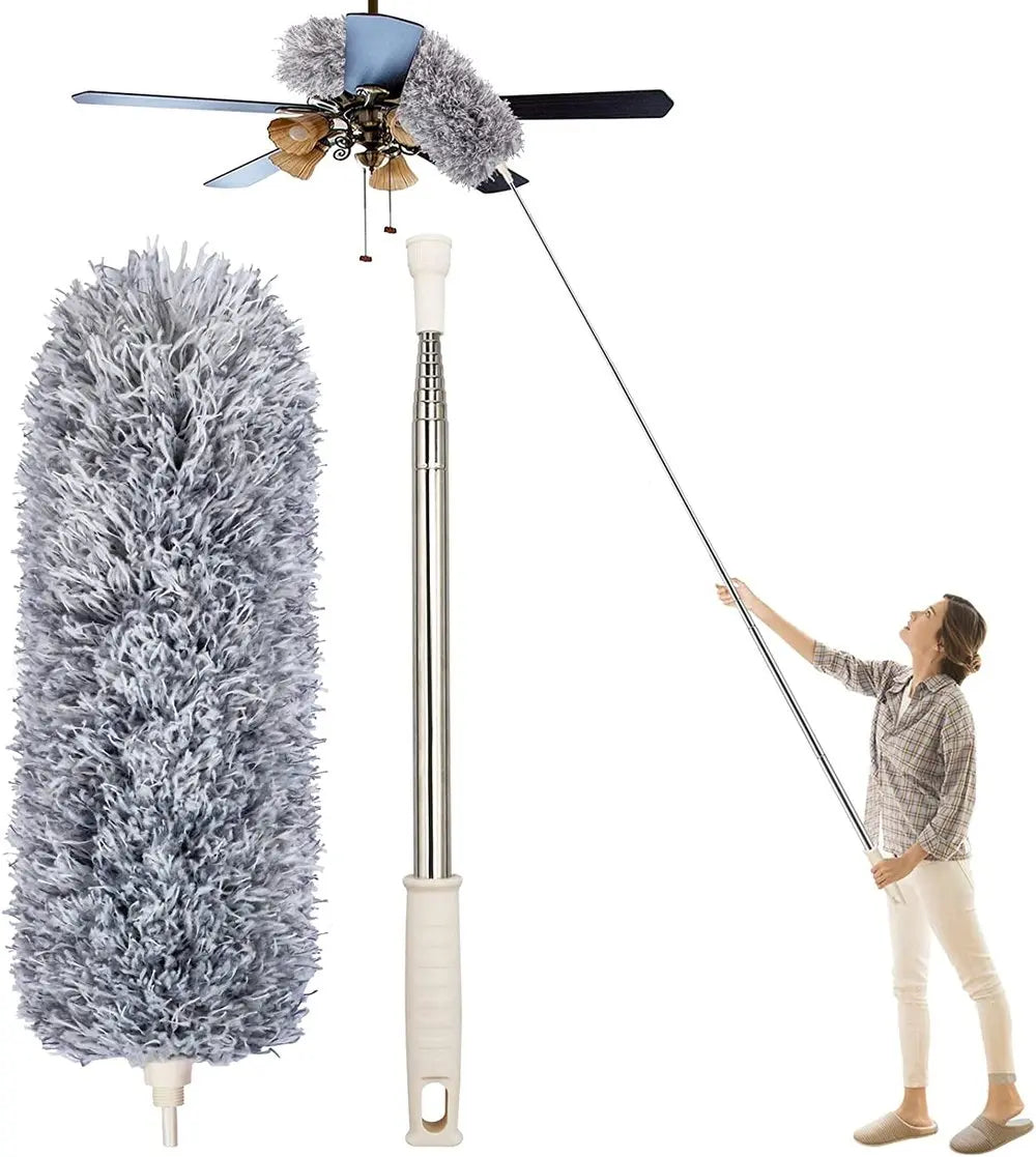 BowLift | Telescopic dust duster with extra long microfiber head (Free 3 replacement cleaning heads)