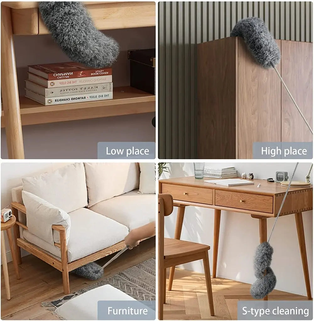 BowLift | Telescopic dust duster with extra long microfiber head (Free 3 replacement cleaning heads)