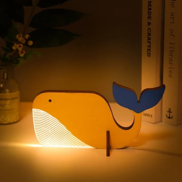 BowLift | Animal LED Night Light Wooden Acrylic Table USB Lights