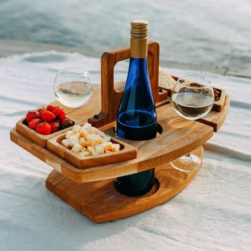 BowLift | Foldable wooden table with glass holders & snack compartments for garden, beach & outdoor use