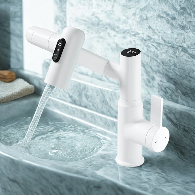 BowLift | FLOWAXIS – 360° Swiveling Kitchen Faucet with Adjustable Height & Temperature Display