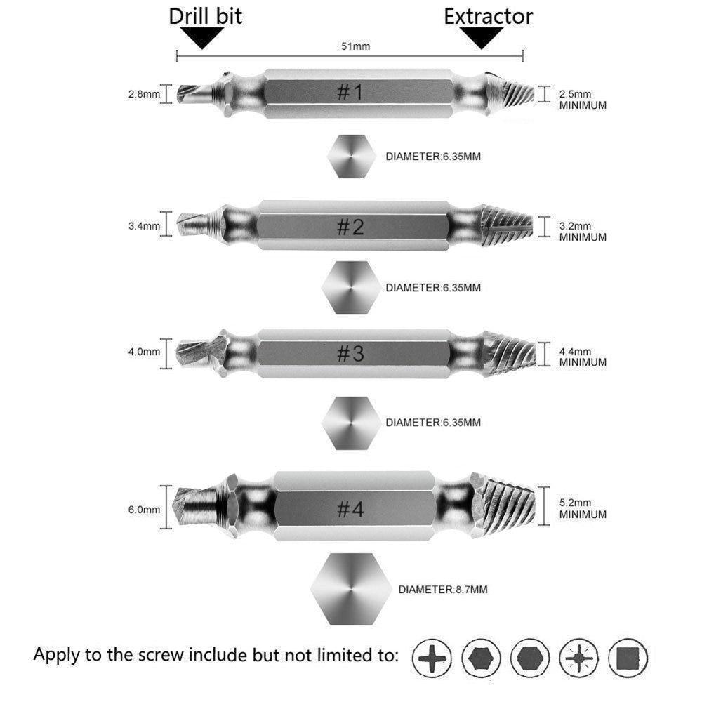 BowLift | Nice 4pcs Damaged Screw Extractor Drill Bits Guide Set Broken Speed Out Easy out Bolt Stud Stripped Screw Remover Tool