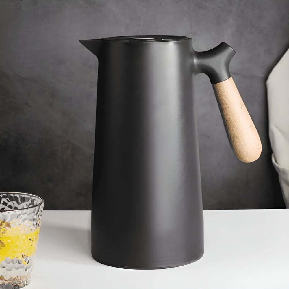 BowLift | Elegant double-walled glass carafe with wooden handle for hot and cold drinks