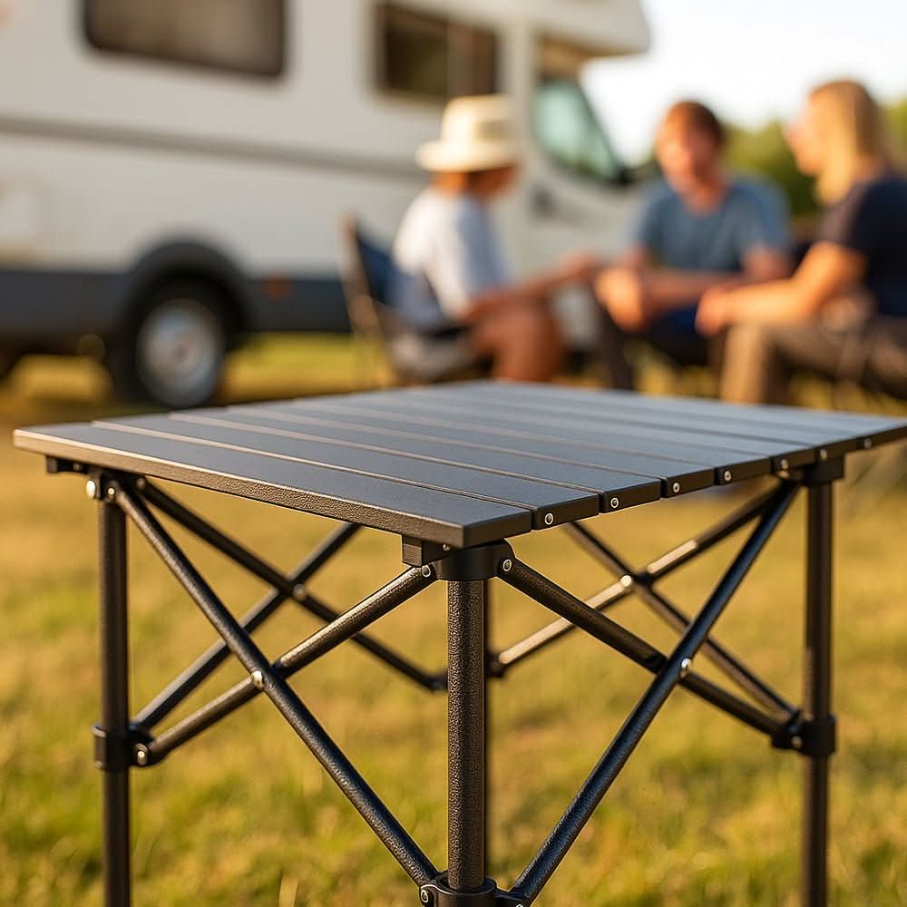 BowLift | Foldable camping table with X-frame & heat-resistant surface