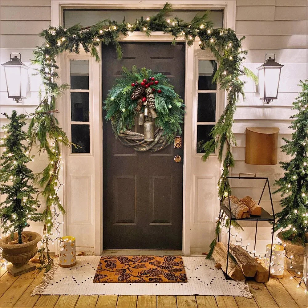 BowLift | Christmas Wreath | Boho Style | Rustic Vine Base with Pinecones & Golden Bells