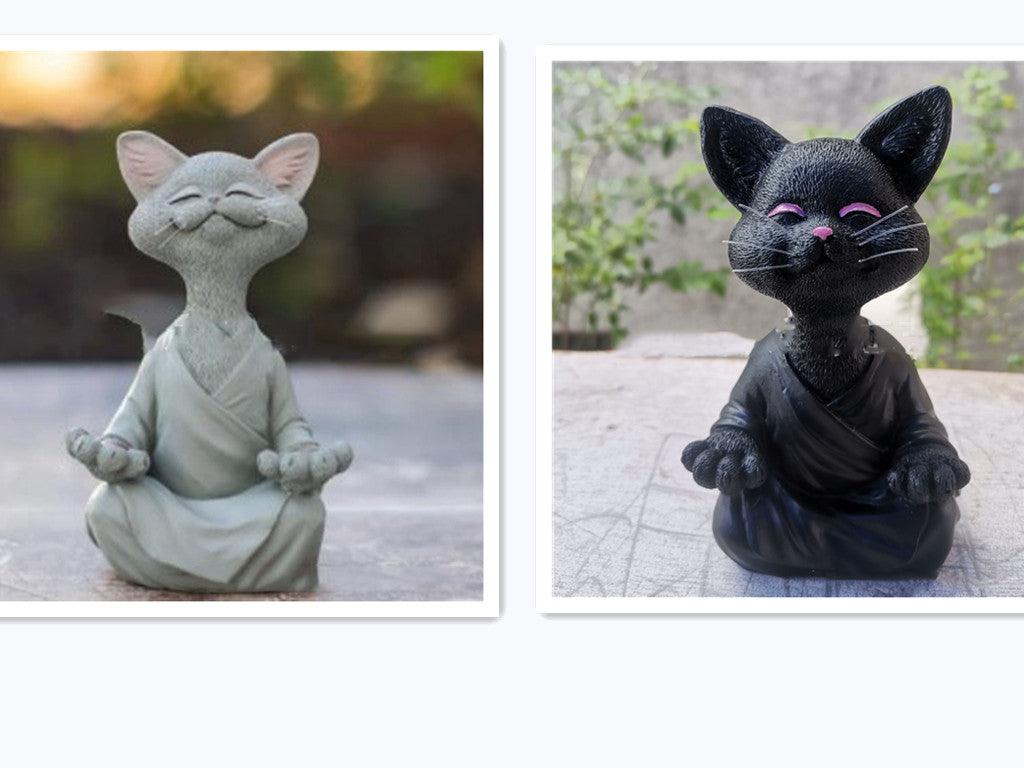 BowLift | Playful Black Buddha Cat Figure Meditation Yoga Collectible Happy Cat Decor Home Garden Decoration Garden Ornament