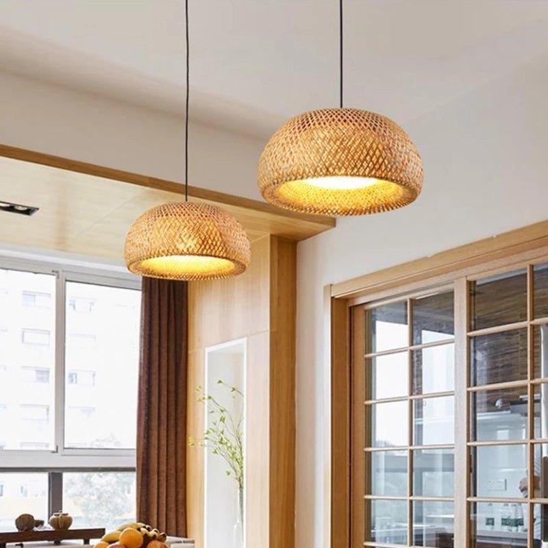 BowLift | Hanging ceiling lamp made of bamboo C │ Handmade lighting from wood and rattan for interior decoration
