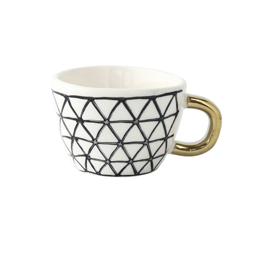 BowLift | Cup with abstract geometric pattern and gold handle