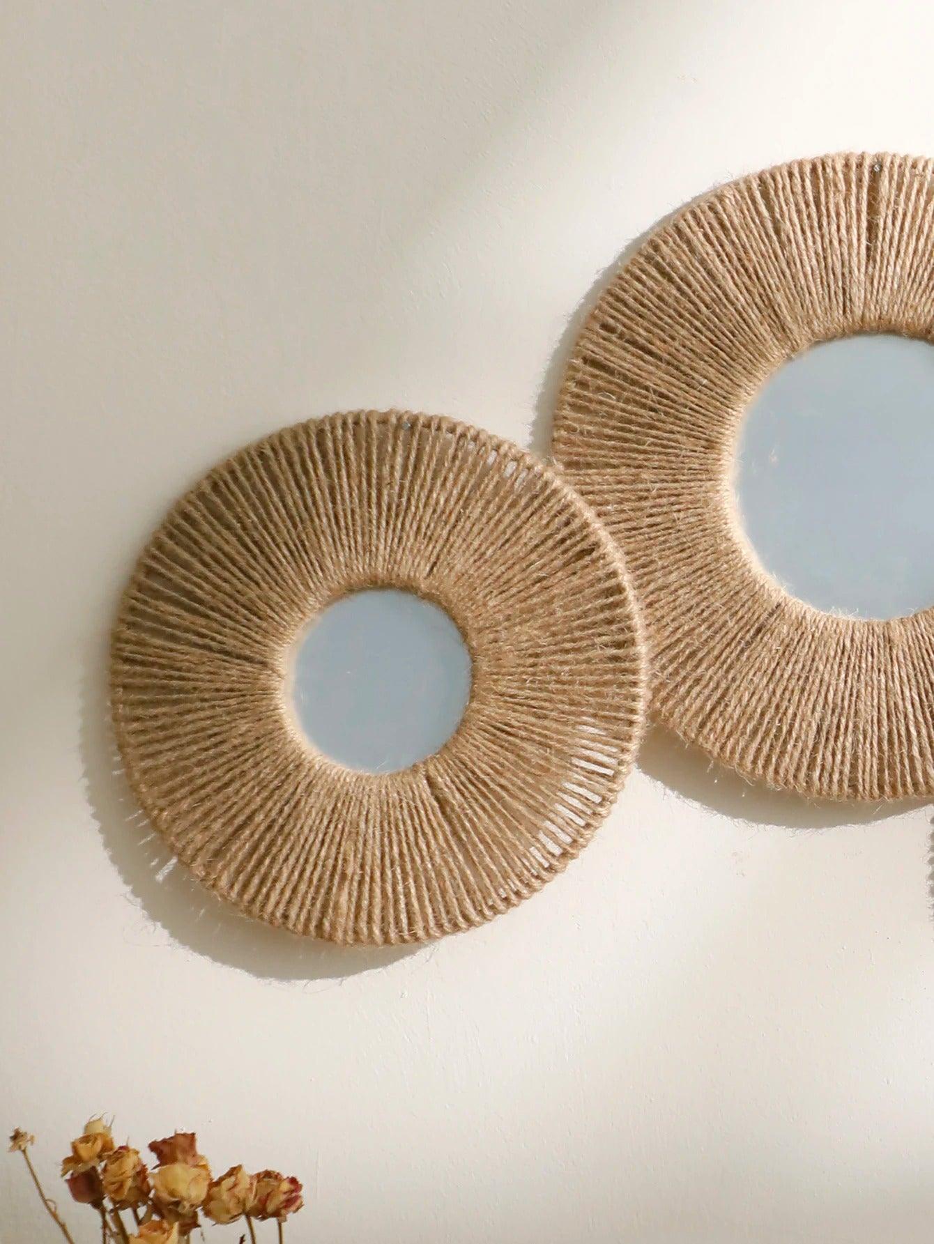 BowLift | Round decorative wall mirror in boho style with woven hemp rope
