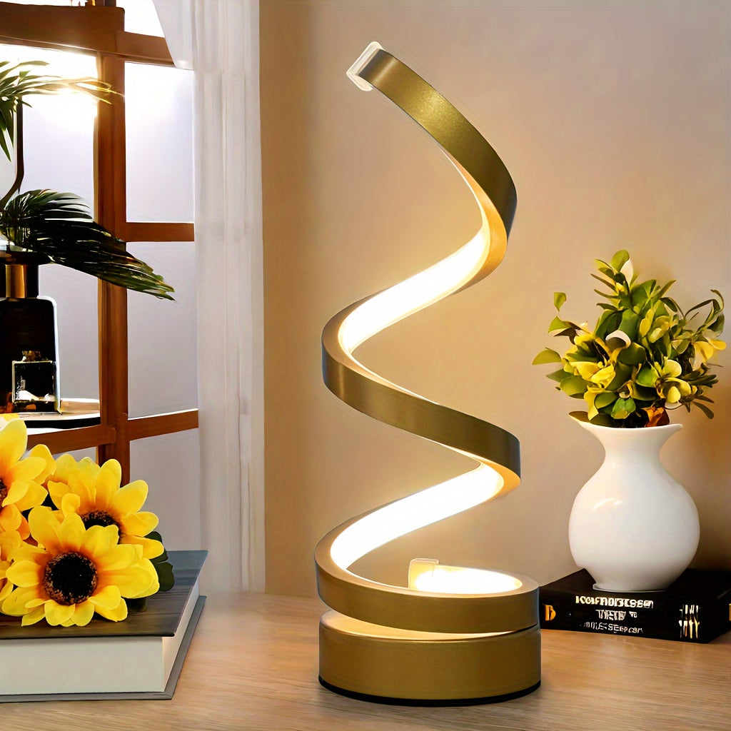 BowLift | Modern Spiral Table Lamp – Creative LED Desk Lamp with Gentle Warm Light, Perfect for Bedroom, Living Room, and Study Decor