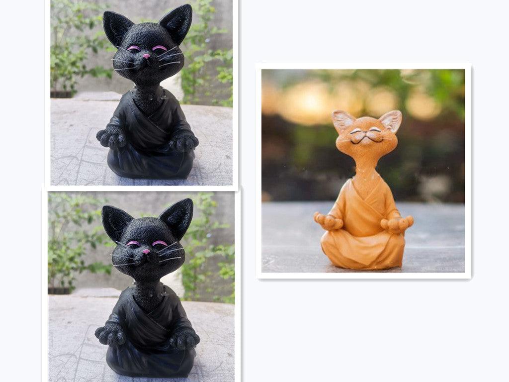 BowLift | Playful Black Buddha Cat Figure Meditation Yoga Collectible Happy Cat Decor Home Garden Decoration Garden Ornament