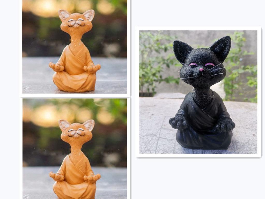 BowLift | Playful Black Buddha Cat Figure Meditation Yoga Collectible Happy Cat Decor Home Garden Decoration Garden Ornament