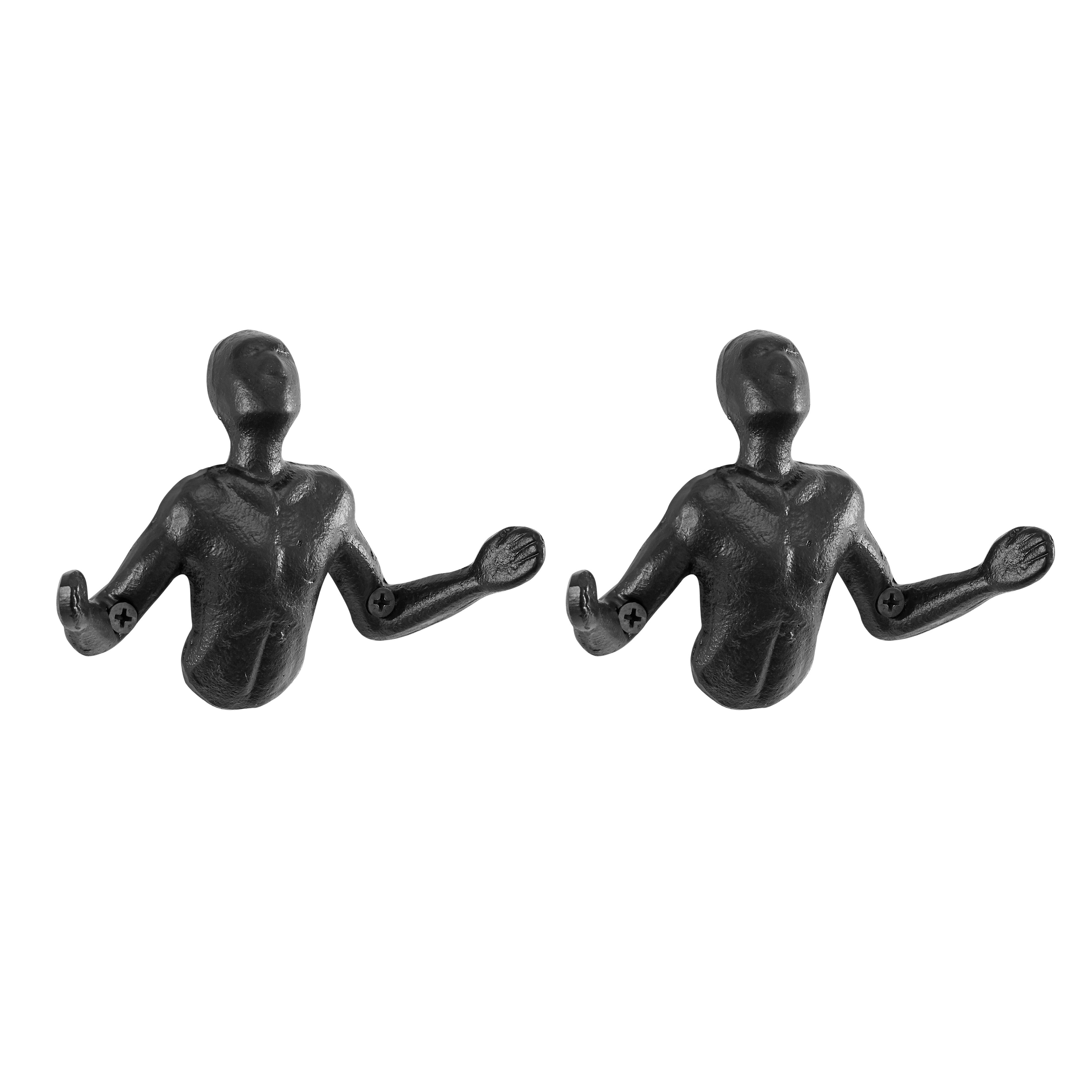 BowLift | Protruding "Palms Up" Cast Iron Decorative Black Wall Mount Hooks (Set of 2)