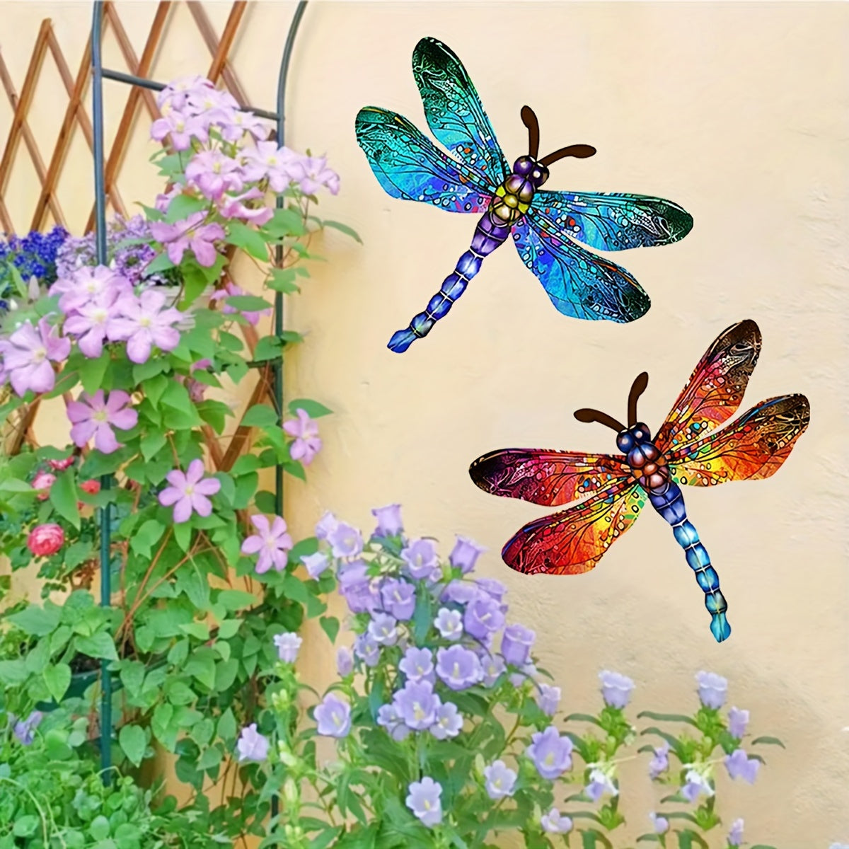 BowLift | 1/2 piece vibrant dragonfly wall art made of metal – artistic outdoor decoration for gardens, homes, and events – durable, versatile, and eye-catching – a perfect gift idea for any occasion