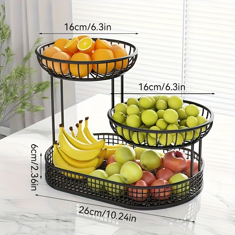 BowLift | Elegant Multi-Tier Metal Fruit Basket - Golden Wire Oval Design | Perfect for Snacks, Cakes & Desserts | Ideal for Easter, Thanksgiving, Christmas Outdoor Celebrations, Outdoor Dining Accessory|Multitier Design|Sturdy Structure, Fruit Decor