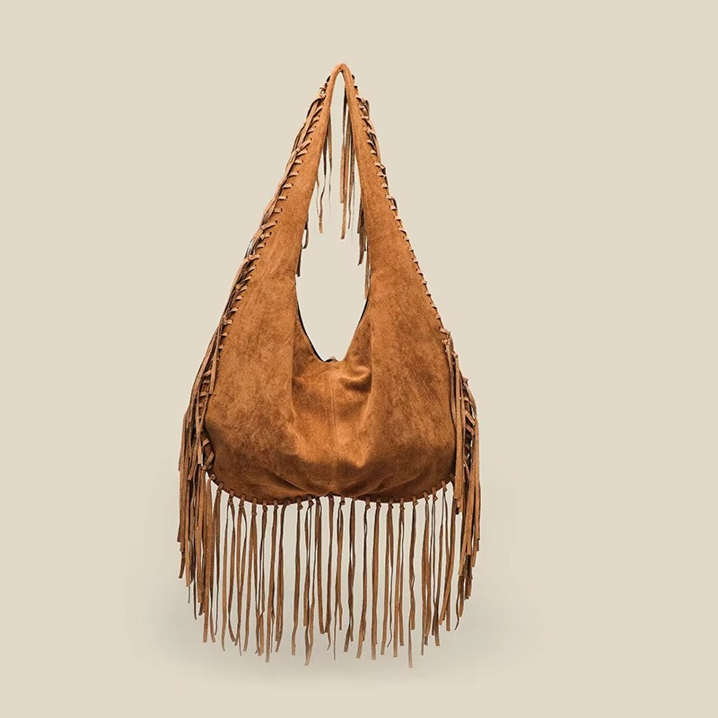 BowLift | Women's Bag Retro Pattern Suede Pattern with Fringe and Croissant Shape