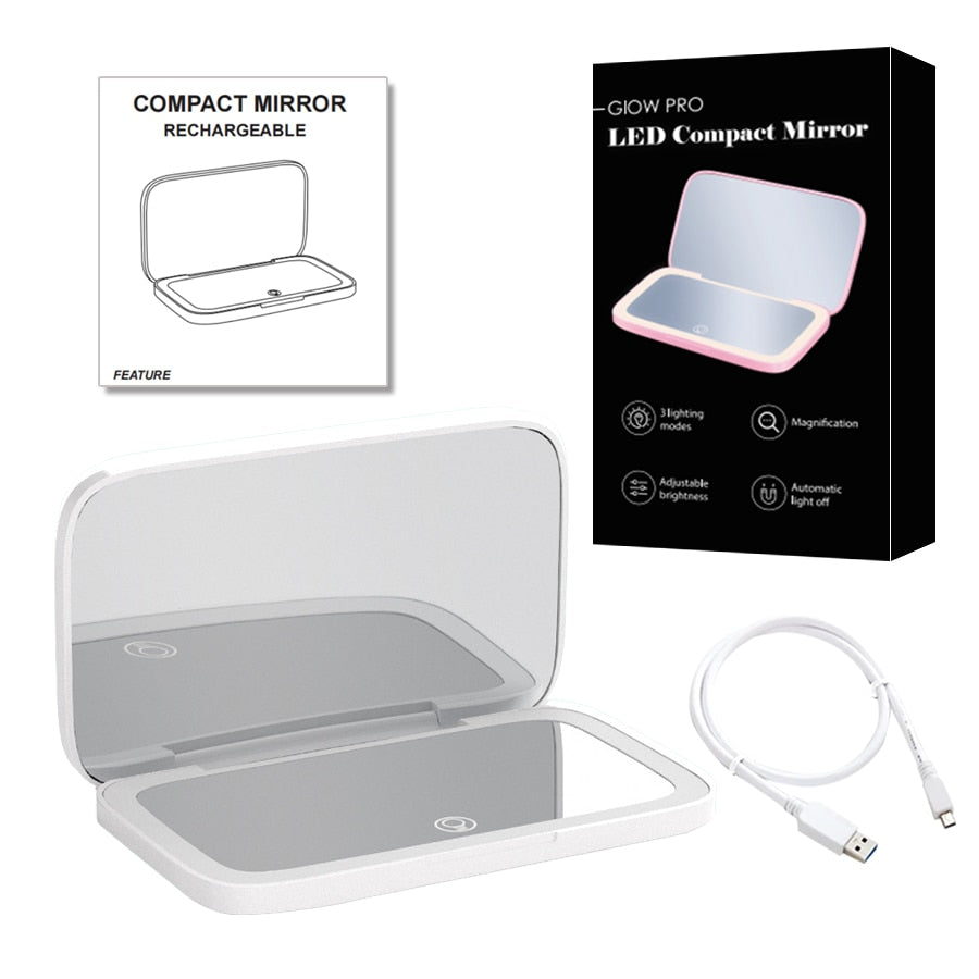 BowLift | Mini LED 10x Magnification Cosmetic Mirror with Various Light Settings, USB Rechargeable