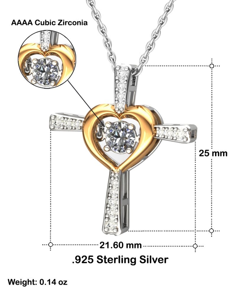 BowLift | Daughter Necklace Gift | Cross Pendant with Cubic Zirconia | Silver-Plated | 16–18" Chain