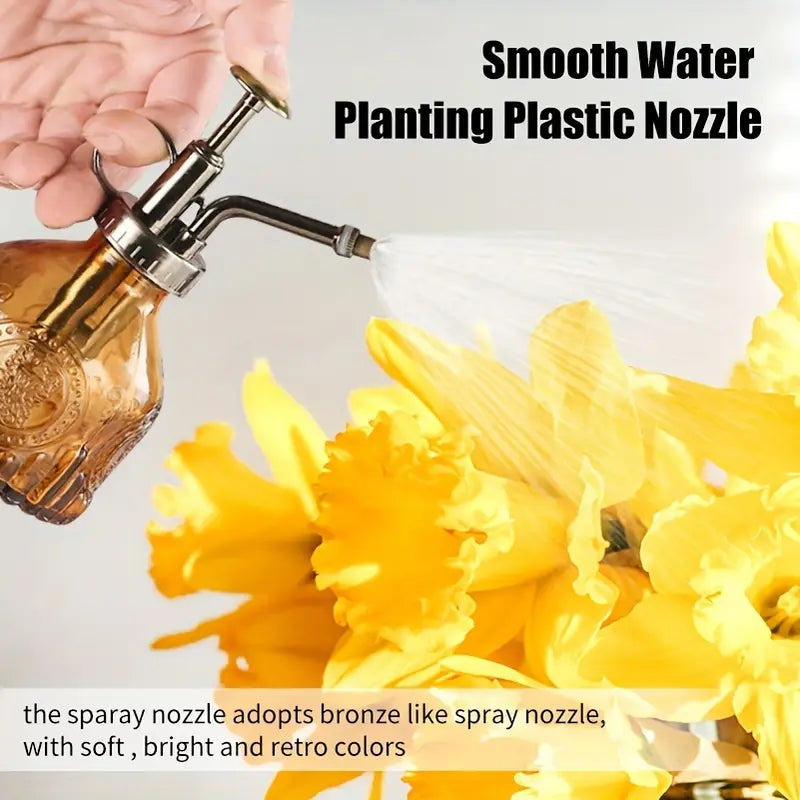 BowLift | Embossed glass bottle with metal nozzle – Plant sprayer for flower watering in vintage design