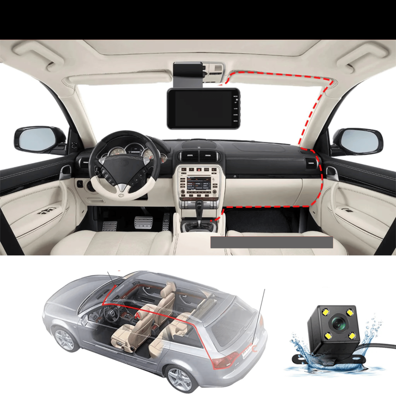 BowLift | Dashcam with two lenses, 1080P HD and night vision - 170° wide angle