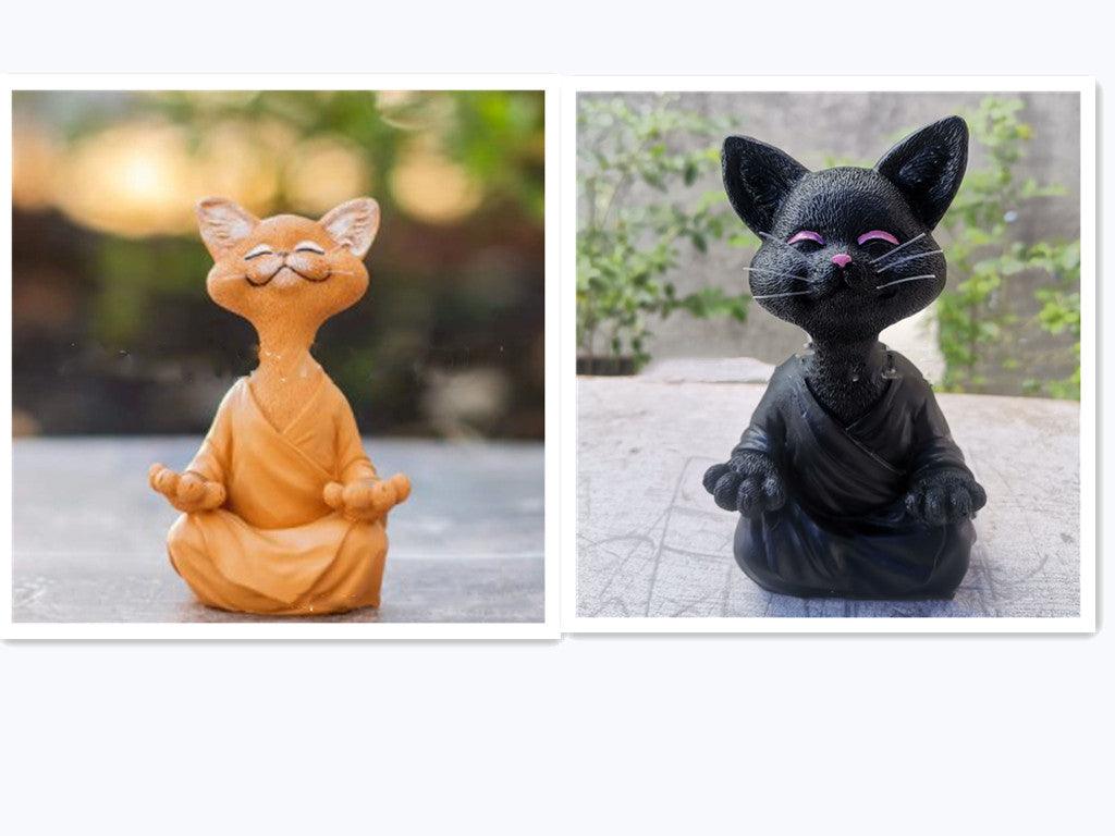 BowLift | Playful Black Buddha Cat Figure Meditation Yoga Collectible Happy Cat Decor Home Garden Decoration Garden Ornament