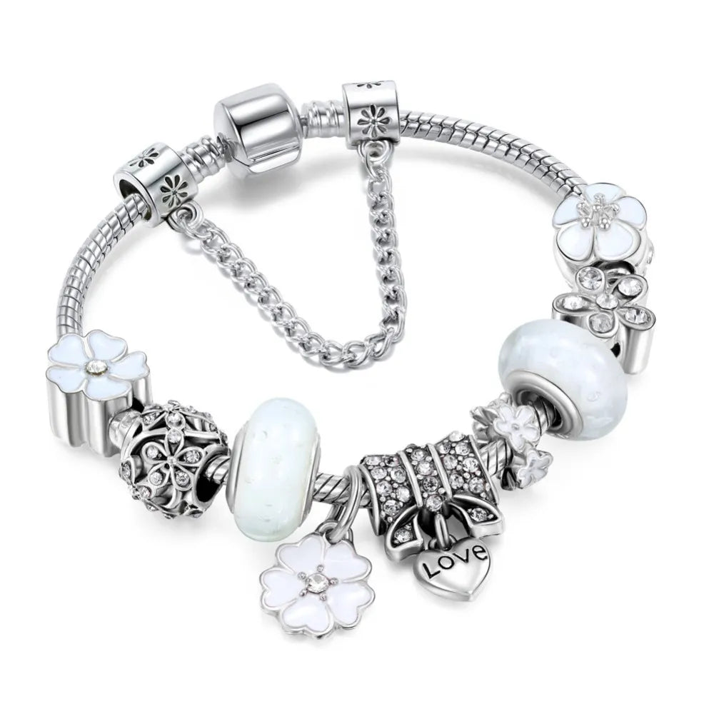 BowLift | Elegant Floral Charm Bracelet in 925 Sterling Silver for Women - Nature-Inspired Design