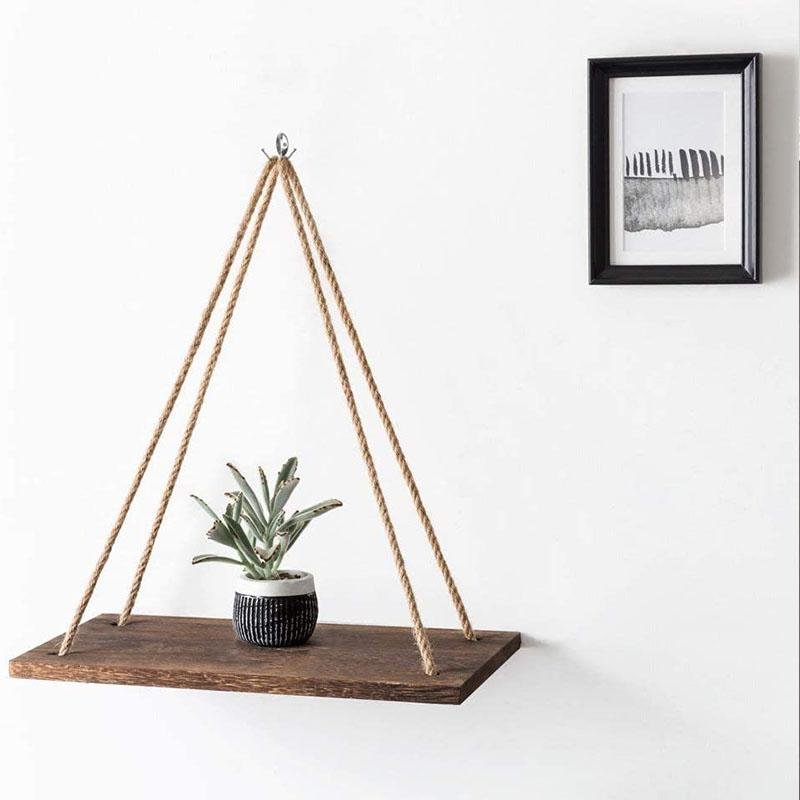 BowLift | Scandinavian Wood Hanging Shelf - Minimalist Floating Wall Shelf with String