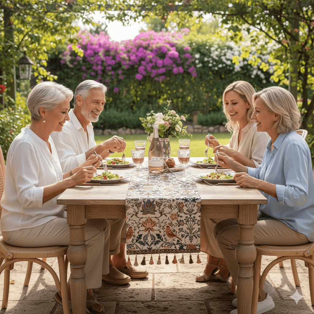 BowLift | EVERBLOOM LINENS – Elegant Table Runner with Floral & Bird Jacquard Design