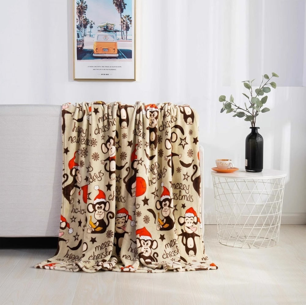BowLift | Christmas Elk Snowman Santa Claus Print Blanket Winter Double-sided Flannel Blanket