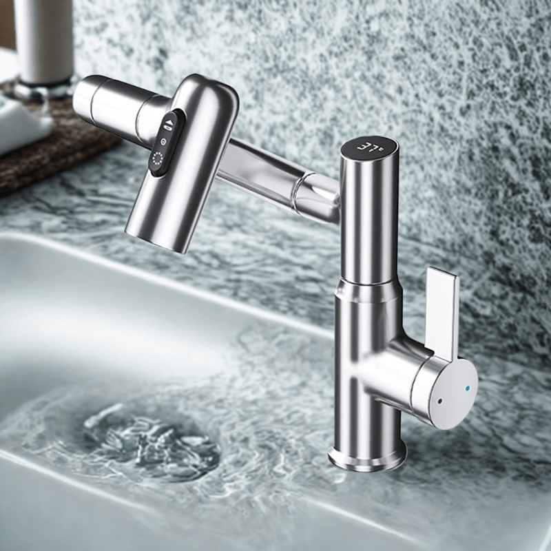 BowLift | FLOWAXIS – 360° Swiveling Kitchen Faucet with Adjustable Height & Temperature Display