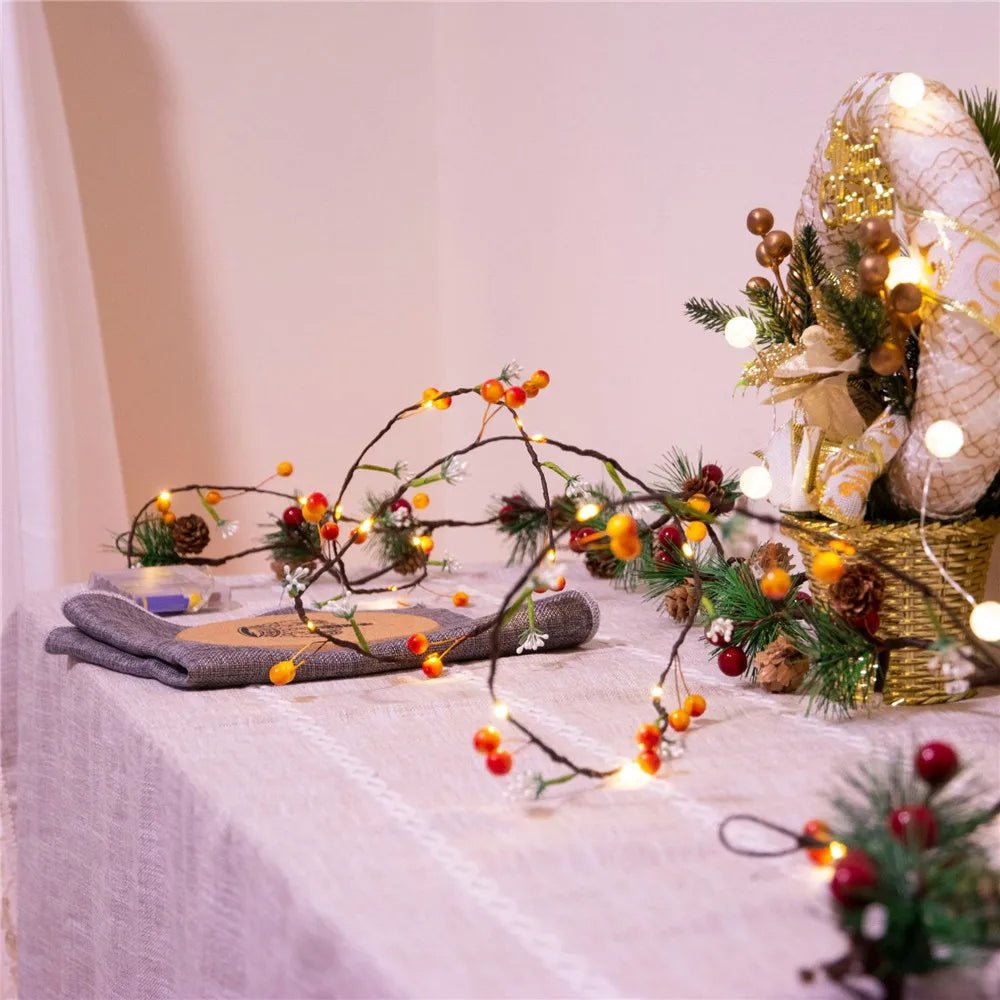 BowLift | Fruit And Flower String Lights – Battery-Powered Garland with Copper Wire, Perfect for Christmas, Thanksgiving, and Holiday Décor
