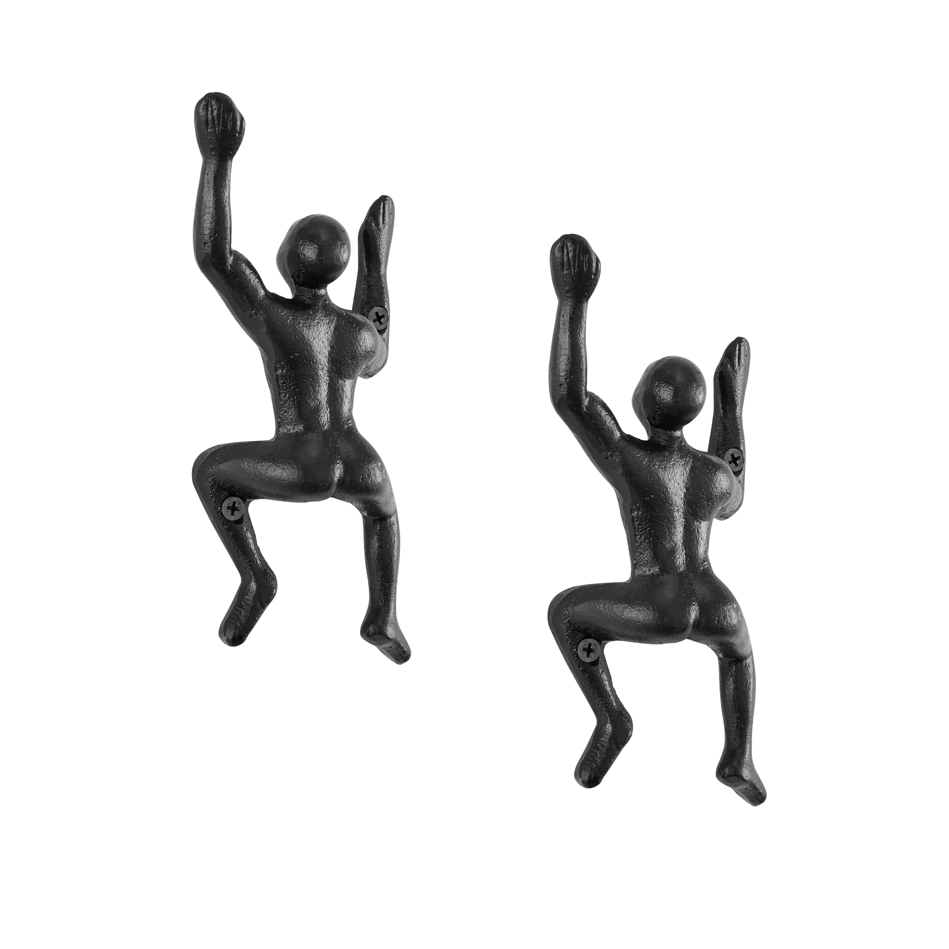 BowLift | "Wall Climber" Cast Iron Decorative Black Wall Mount Hooks (Set of 2)