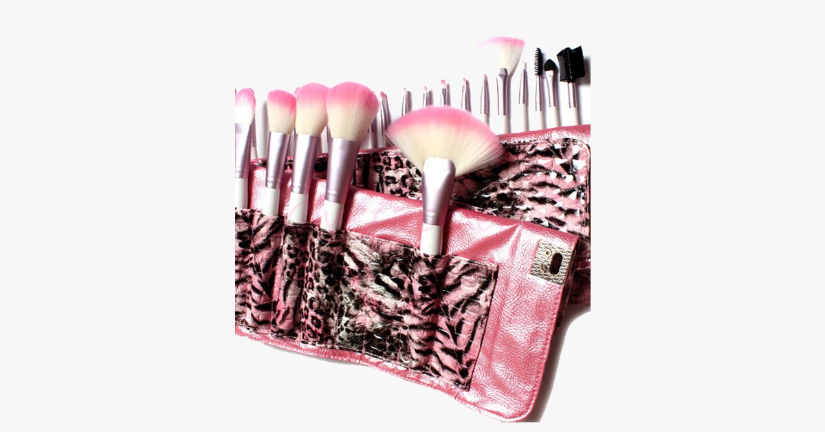BowLift | 24-piece Pink Leopard Brush Set