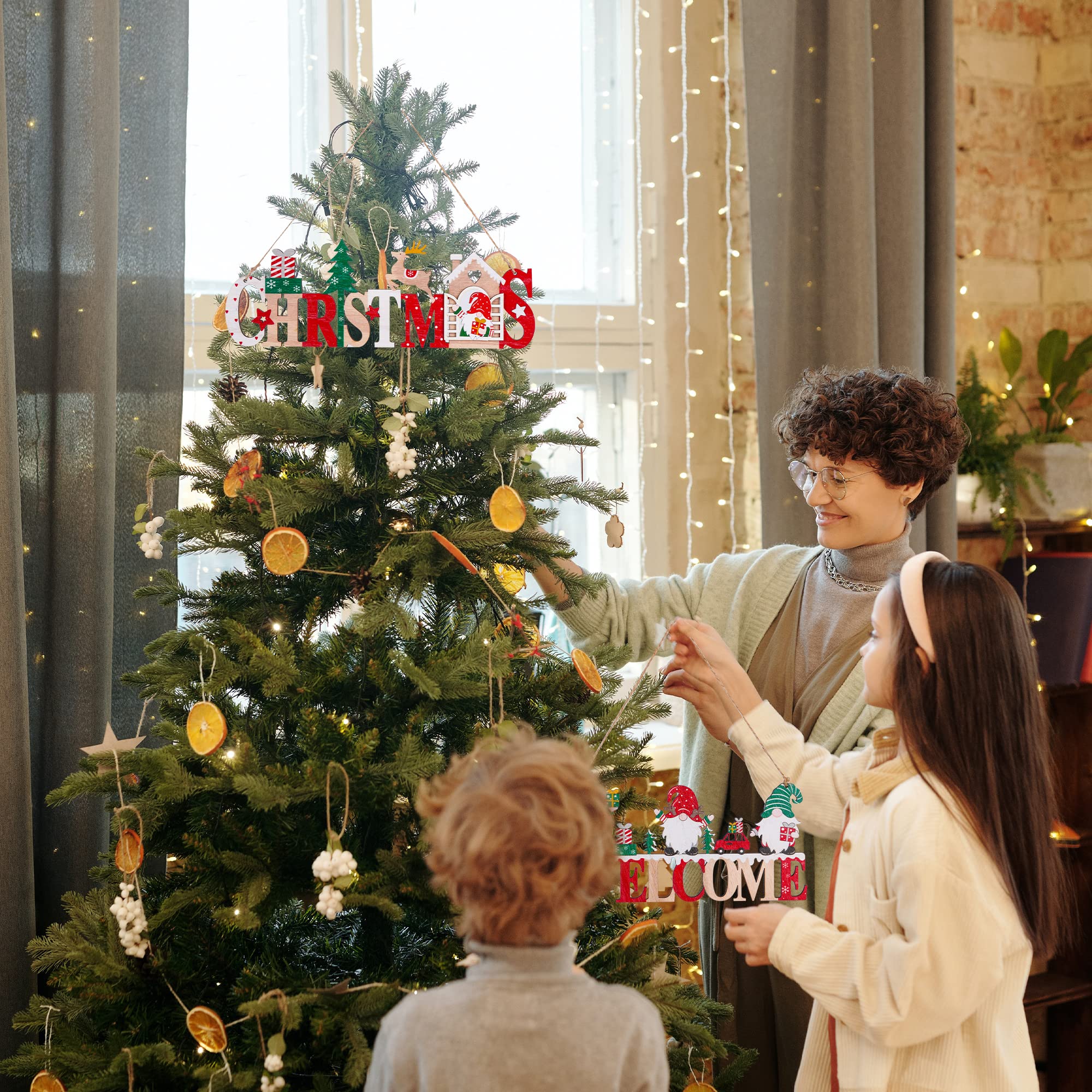 BowLift | Gnome Santa Claus Wooden Hanging Ornament Signage - Set of 5 – Festive Christmas Decoration for Home, Door, and Tree, Perfect for Holiday Cheer